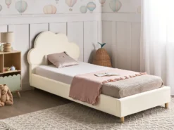 Børneseng Sky Velour BELLEVUE 90 x 200 cm Lys Beige
