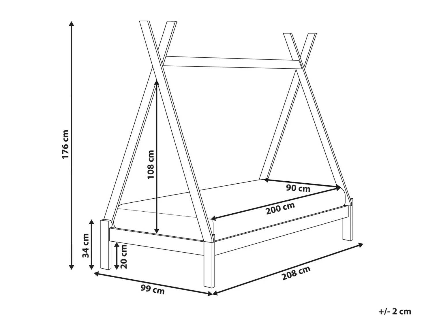 Børneseng Tipi Fyretræ DEVAY 90 x 200 cm Grå
