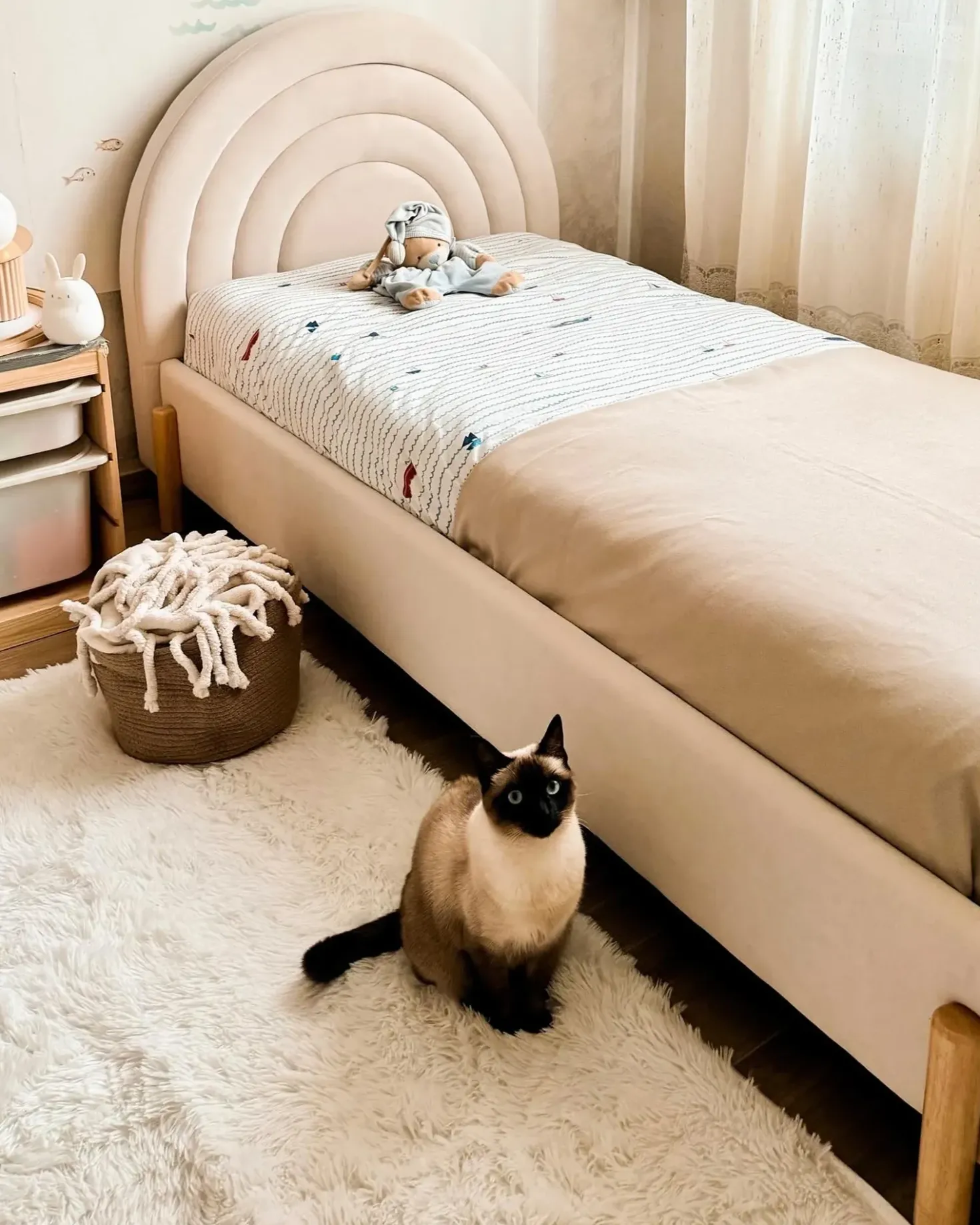 Børneseng Velour ANET 90 x 200 cm Beige