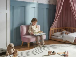 Børnesofa RISBY Velour Lyserød