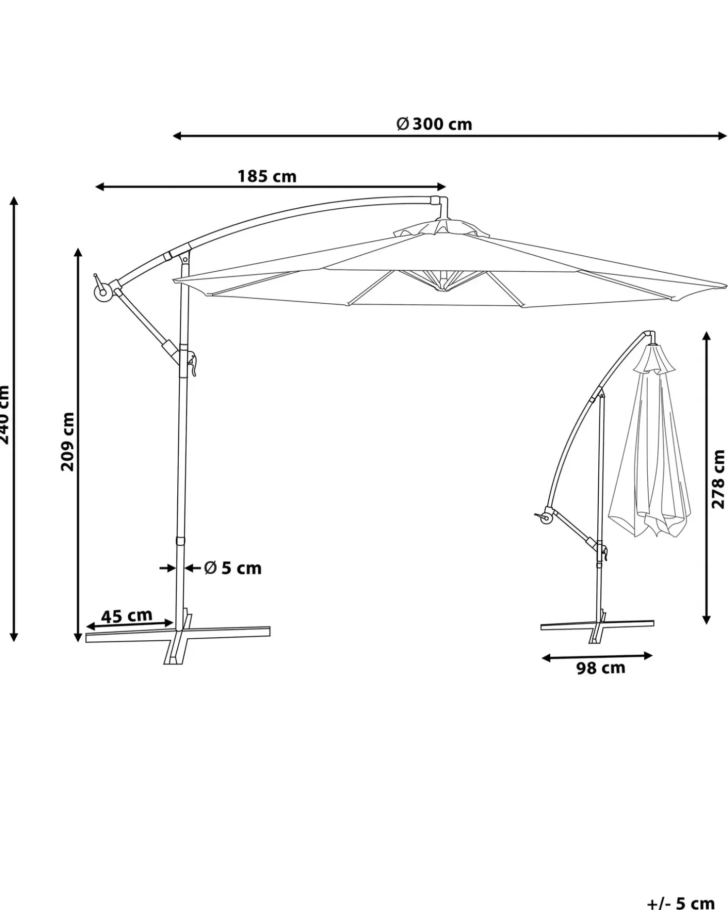 Cantilever parasol 300 cm RAVENNA Sand Beige