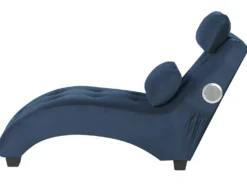 Chaiselong SIMORRE Velour Mørkeblå Med indbygget Bluetooth-højttaler