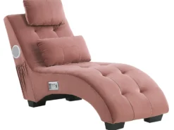 Chaiselong SIMORRE Velour Pastellrosa Med indbygget Bluetooth-højttaler