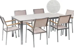 COSOLETO/GROSSETO 6 personers Havemøbelsæt Hvid/beige Hærdet glas Marmor effekt