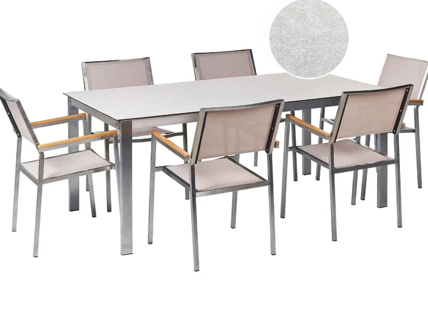 COSOLETO/GROSSETO 6 personers Havemøbelsæt Hvid/beige Hærdet glas Marmor effekt