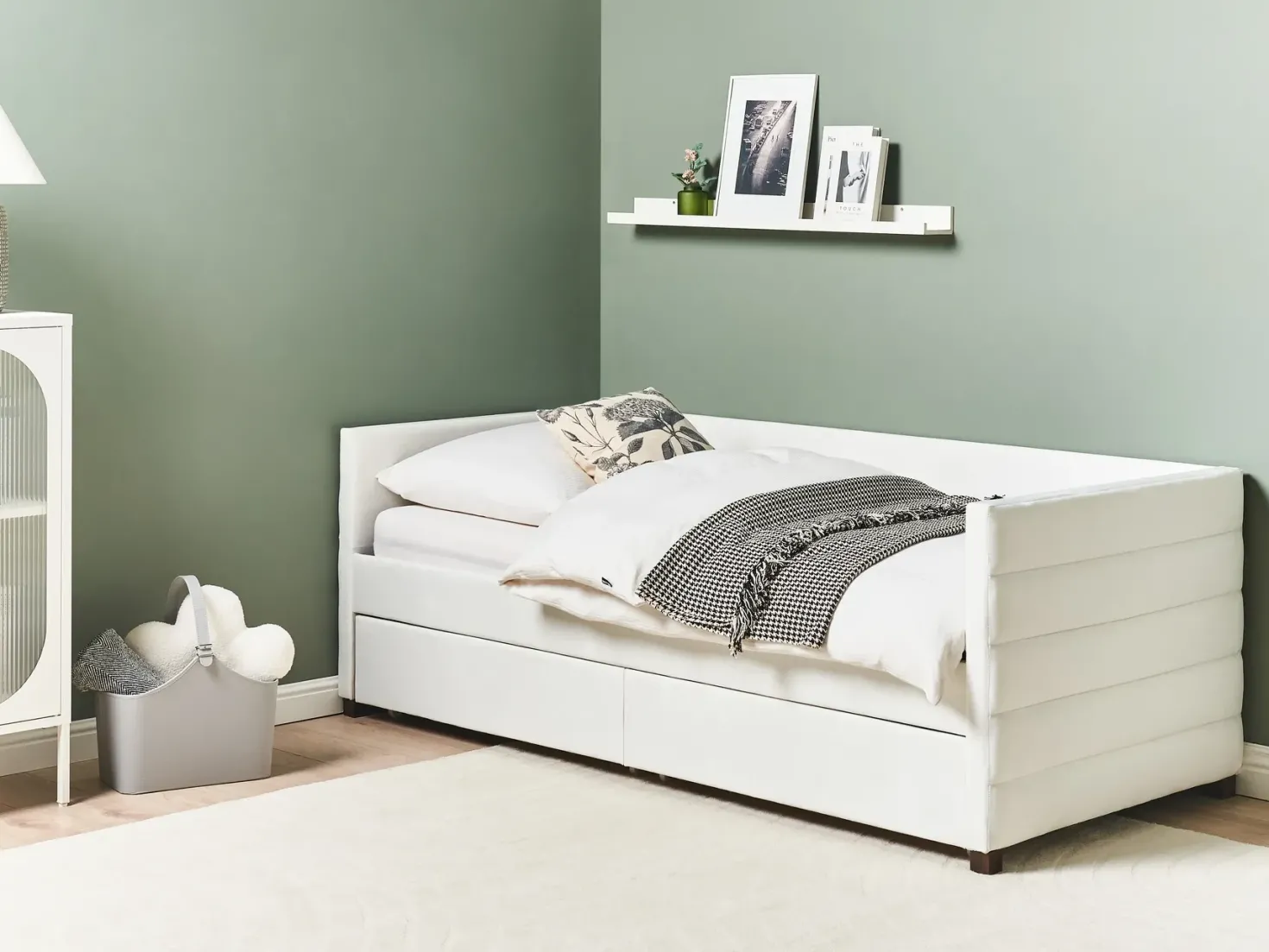 Daybed med opbevaring MARRAY Velour Cremehvid 90 x 200 cm
