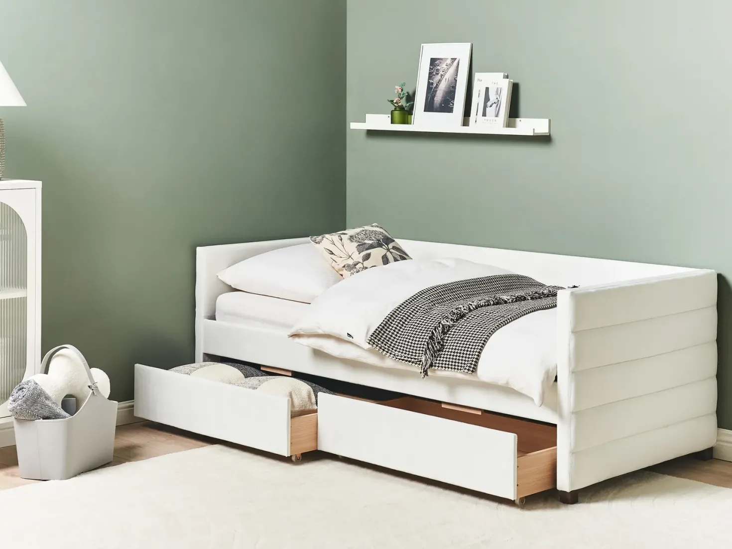 Daybed med opbevaring MARRAY Velour Cremehvid 90 x 200 cm