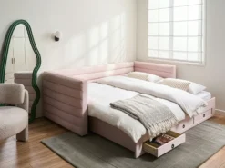 Daybed med opbevaring Velour MEUDON 90 x 200 cm Pastellrosa