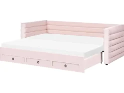 Daybed med opbevaring Velour MEUDON 90 x 200 cm Pastellrosa