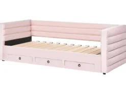 Daybed med opbevaring Velour MEUDON 90 x 200 cm Pastellrosa