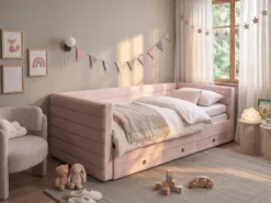 Daybed med opbevaring Velour MEUDON 90 x 200 cm Pastellrosa