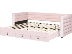 Daybed med opbevaring Velour MEUDON 90 x 200 cm Pastellrosa