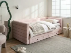 Daybed med opbevaring Velour MEUDON 90 x 200 cm Pastellrosa