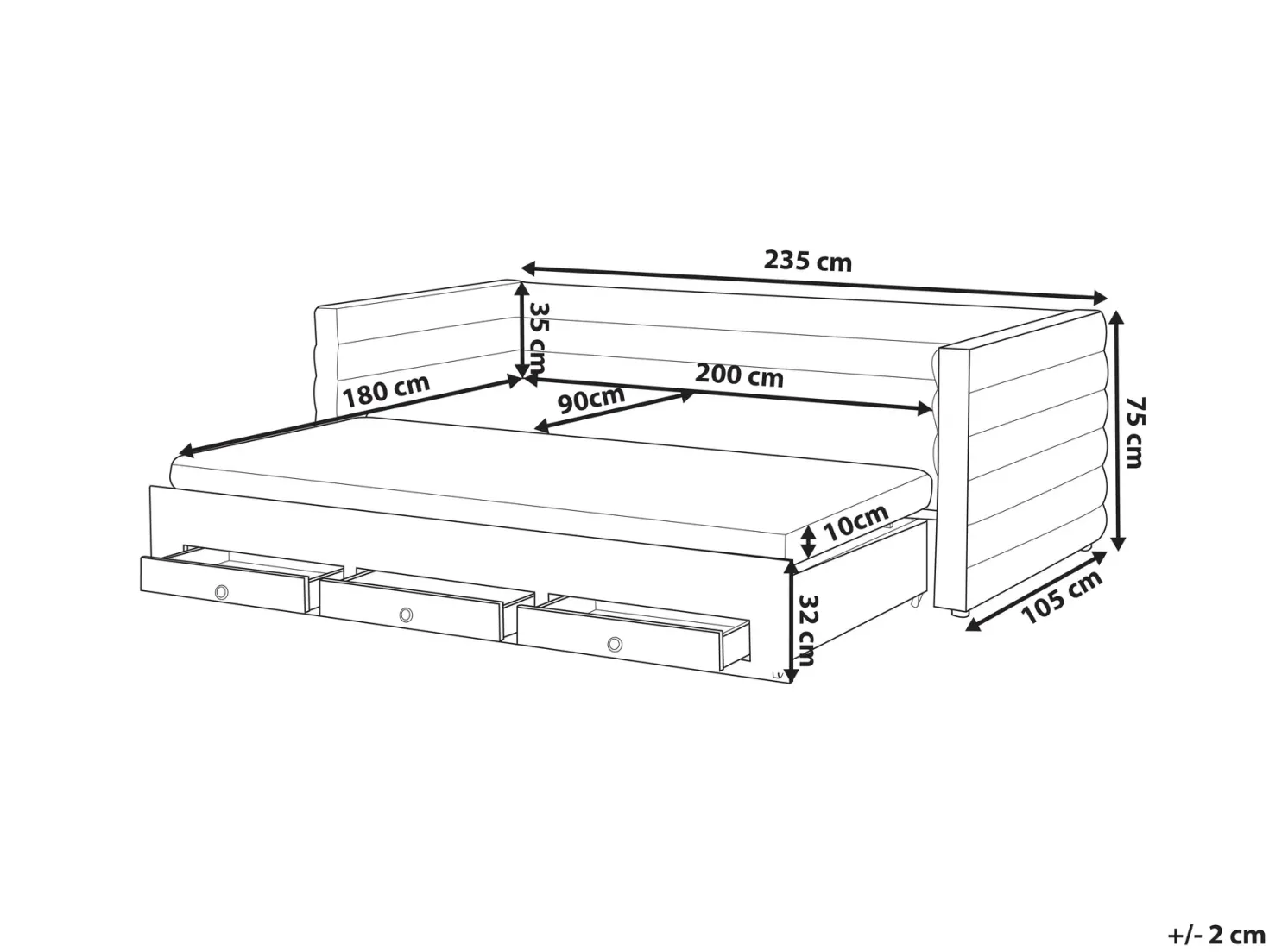 Daybed med opbevaring Velour MEUDON 90 x 200 cm Cremehvid