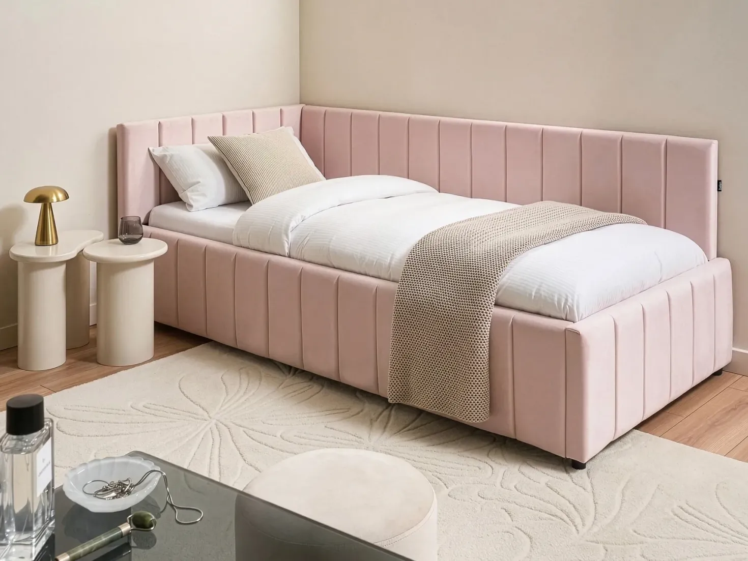 Daybed Velour LISIEUX 90 x 200 cm Pastellrosa