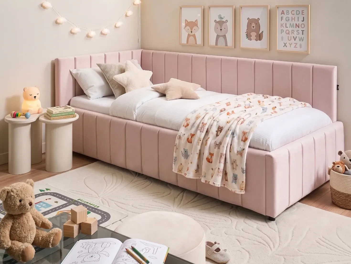 Daybed Velour LISIEUX 90 x 200 cm Pastellrosa