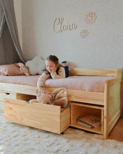 Daybed med opbevaring Fyretræ ROYVILLE 90 x 200 cm Lysebrun