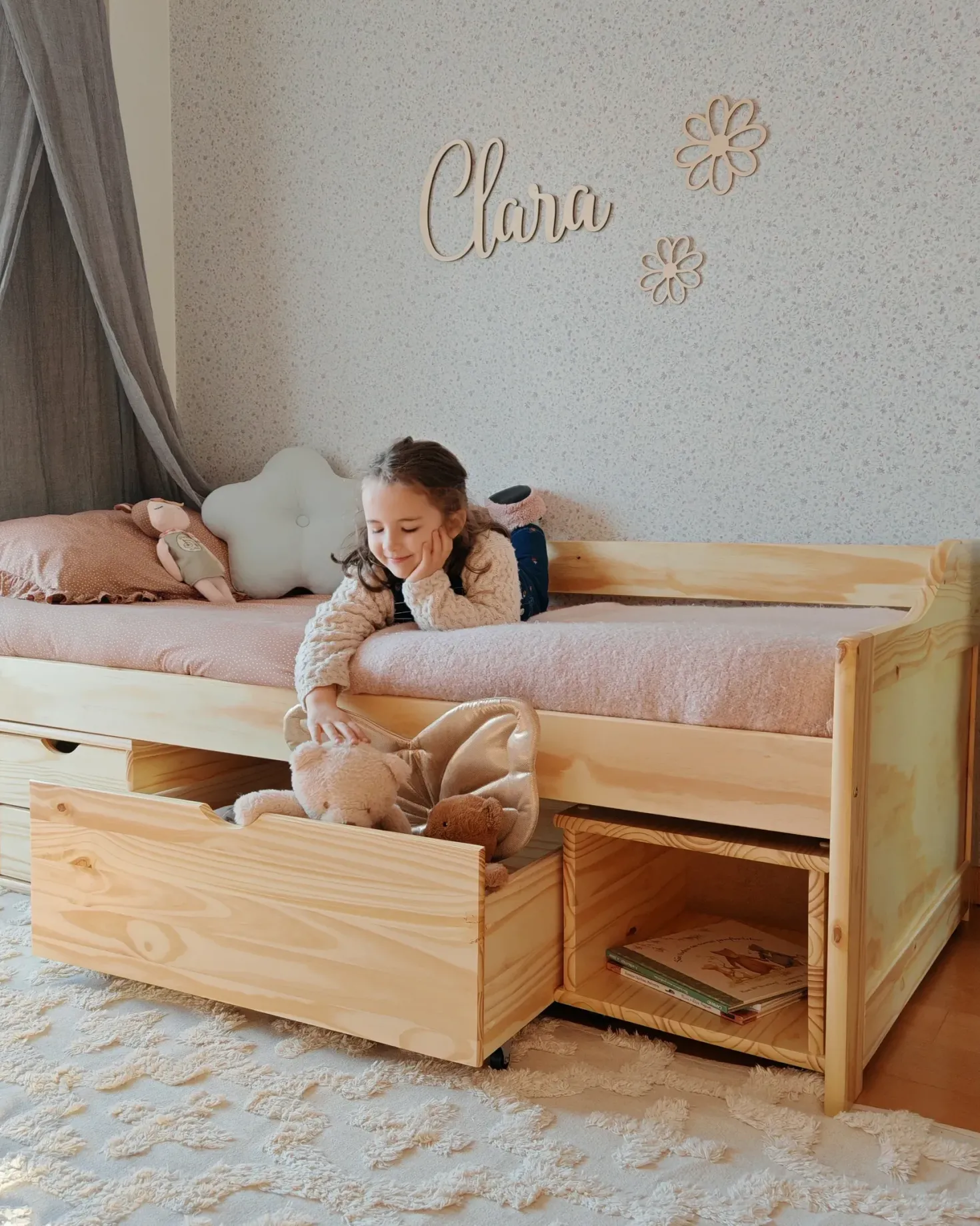 Daybed med opbevaring Fyretræ ROYVILLE 90 x 200 cm Lysebrun