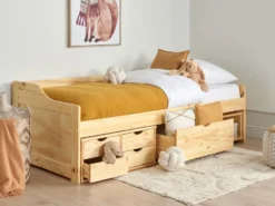 Daybed med opbevaring Fyretræ ROYVILLE 90 x 200 cm Lysebrun