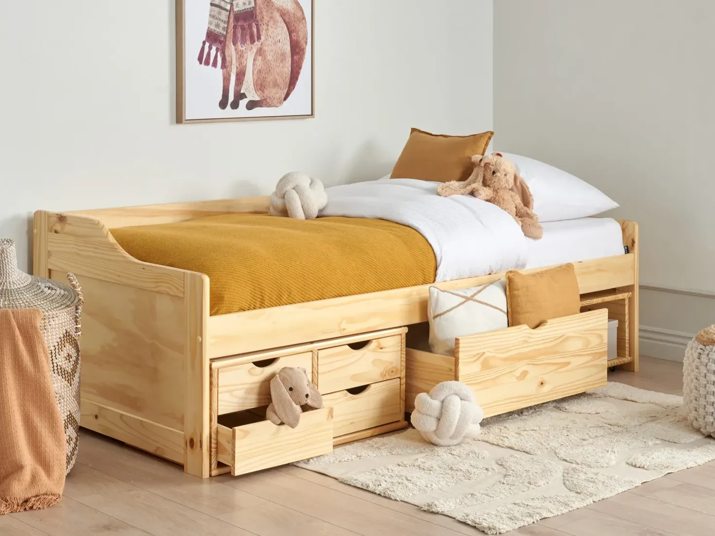 Daybed med opbevaring Fyretræ ROYVILLE 90 x 200 cm Lysebrun