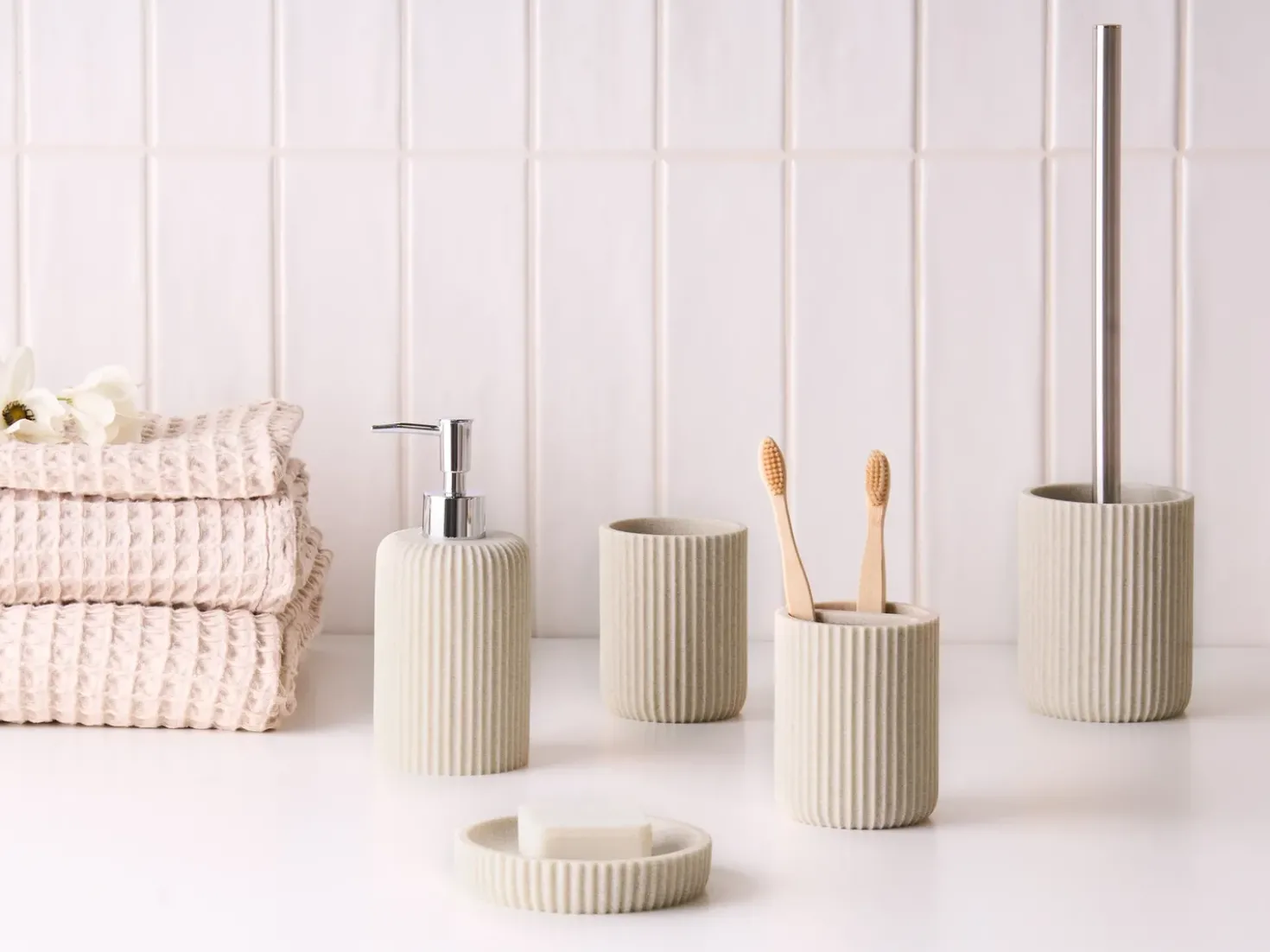 5-dele badeværelsessæt CAMANA Lys Beige