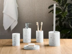 5-dele badeværelsessæt PERENE Hvid terrazzo