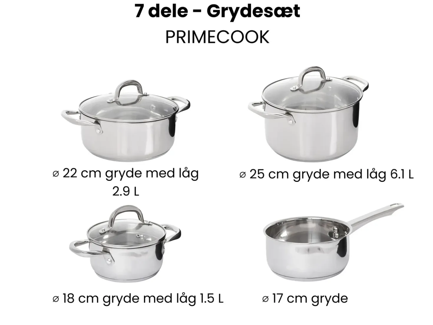 7-delt grydesæt PRIMECOOK Rustfrit stål Sølv