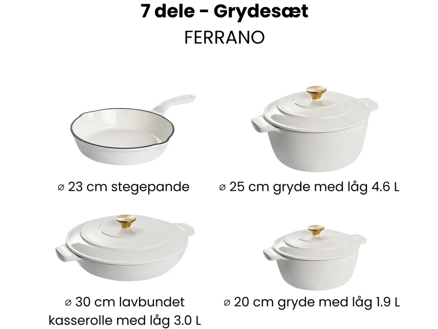 7-delt støbejernssæt FERRANO Cremehvid