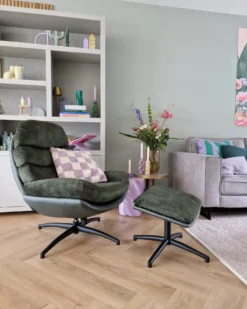 Dreje stol EIDE med fodskammel Velour Mørkegrøn