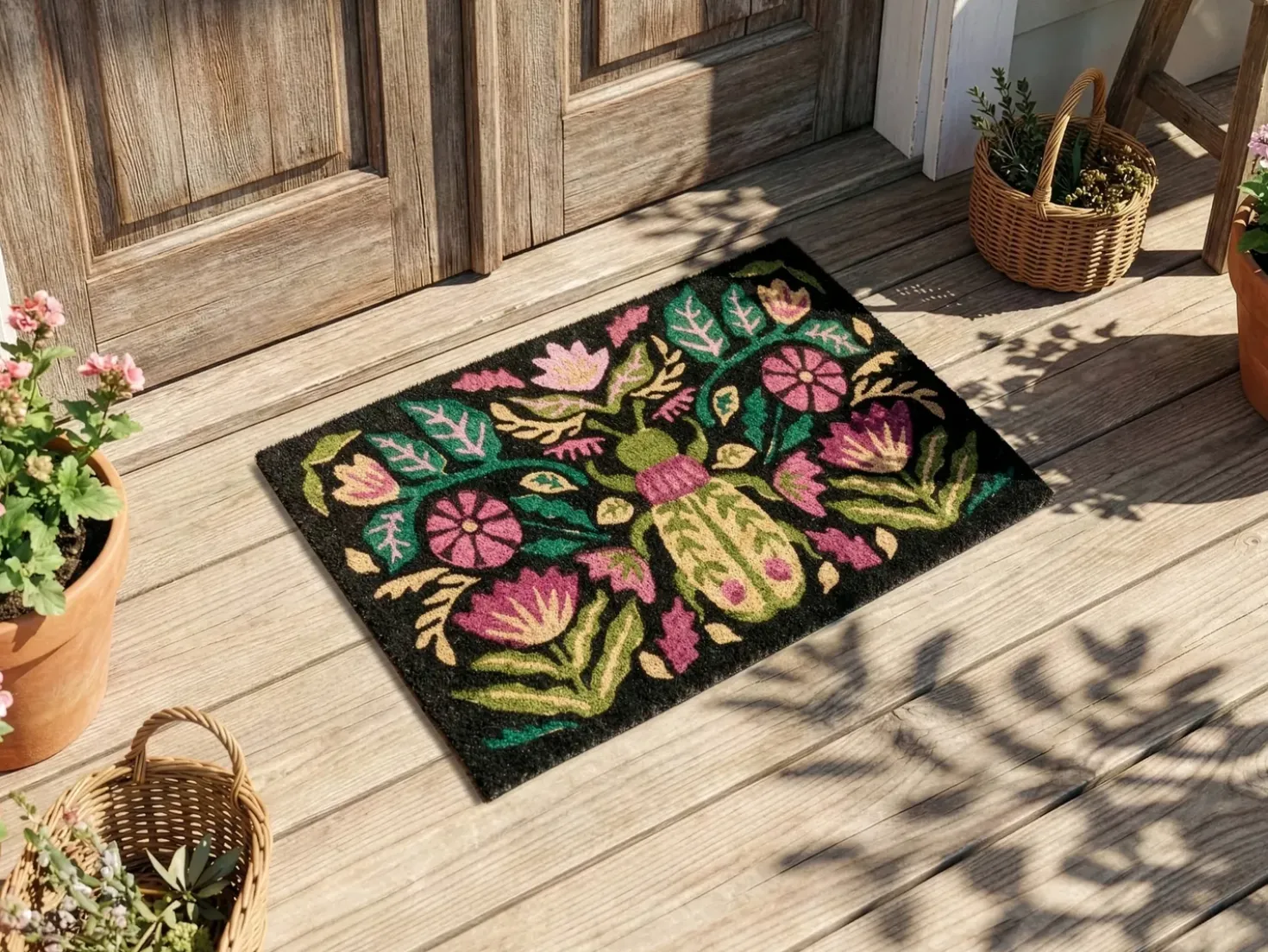 Dørmåtte SELAWIK Multifarvet 50 x 80 cm Blomst Kokos