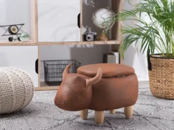 Dyrepuf med opbevaring COW Kunstlæder Lysebrun Ko