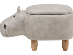 Dyrepuf med opbevaring HIPPO Kunstlæder Lysegrå Hippo