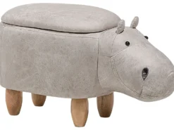 Dyrepuf med opbevaring HIPPO Kunstlæder Lysegrå Hippo