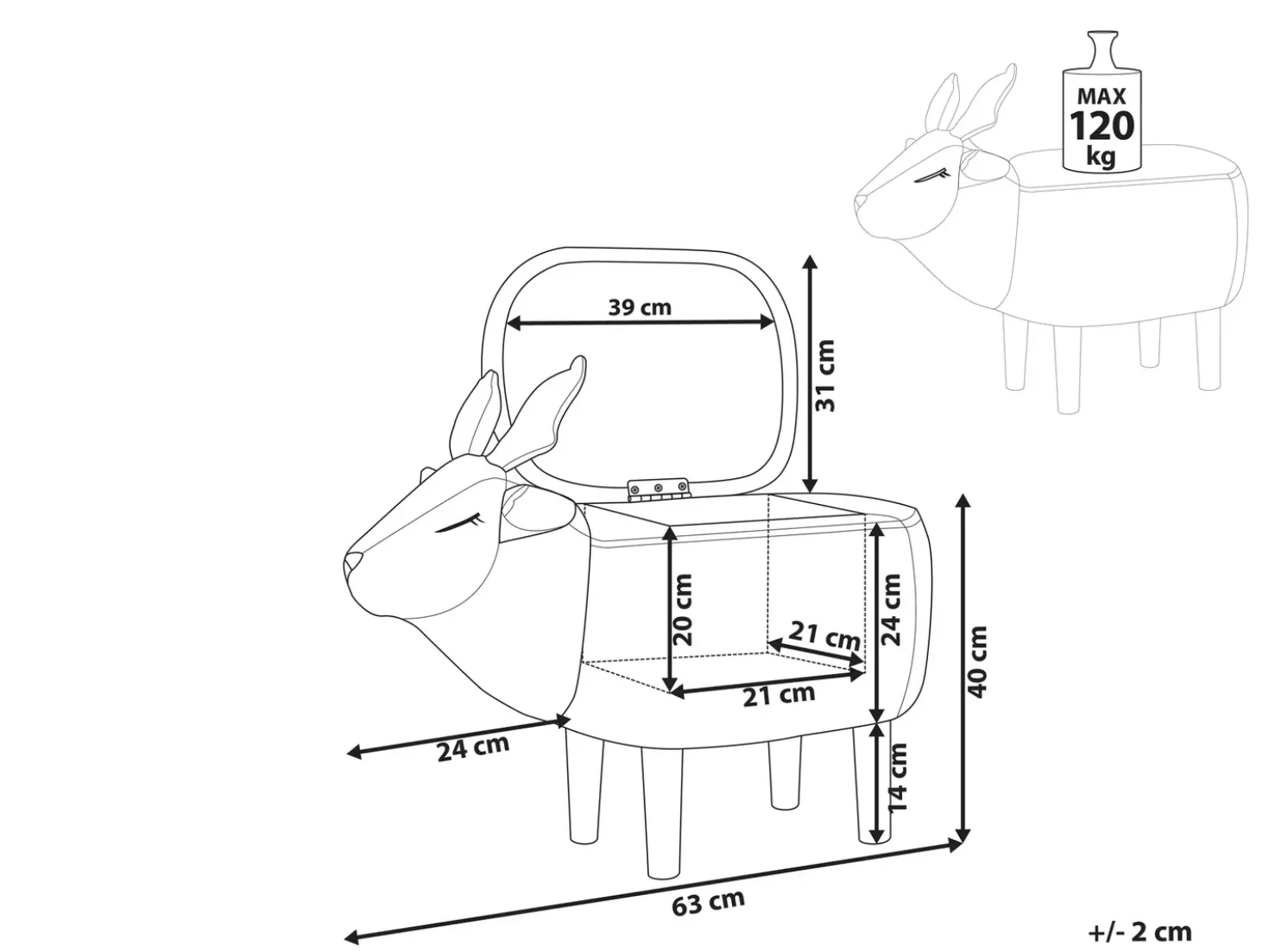 Dyrepuf med opbevaring REINDEER Beige Rensdyr