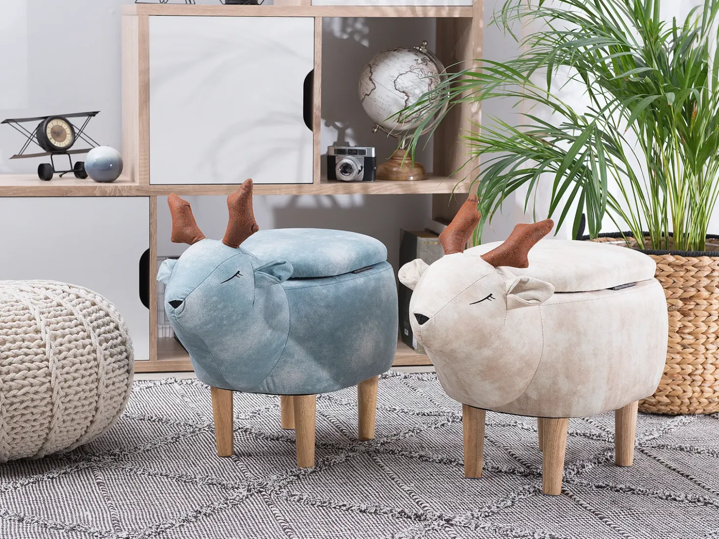 Dyrepuf med opbevaring REINDEER Beige Rensdyr