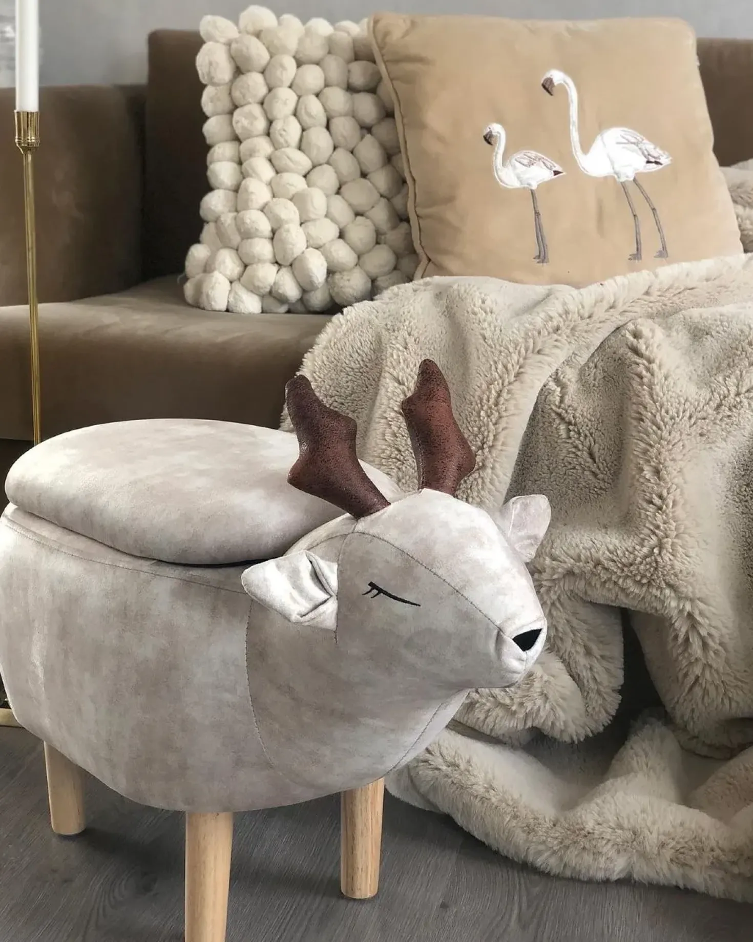 Dyrepuf med opbevaring REINDEER Beige Rensdyr
