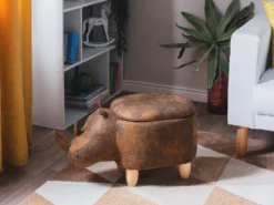 Dyrepuf med opbevaring RHINO Kunstlæder Lysebrun Næsehorn