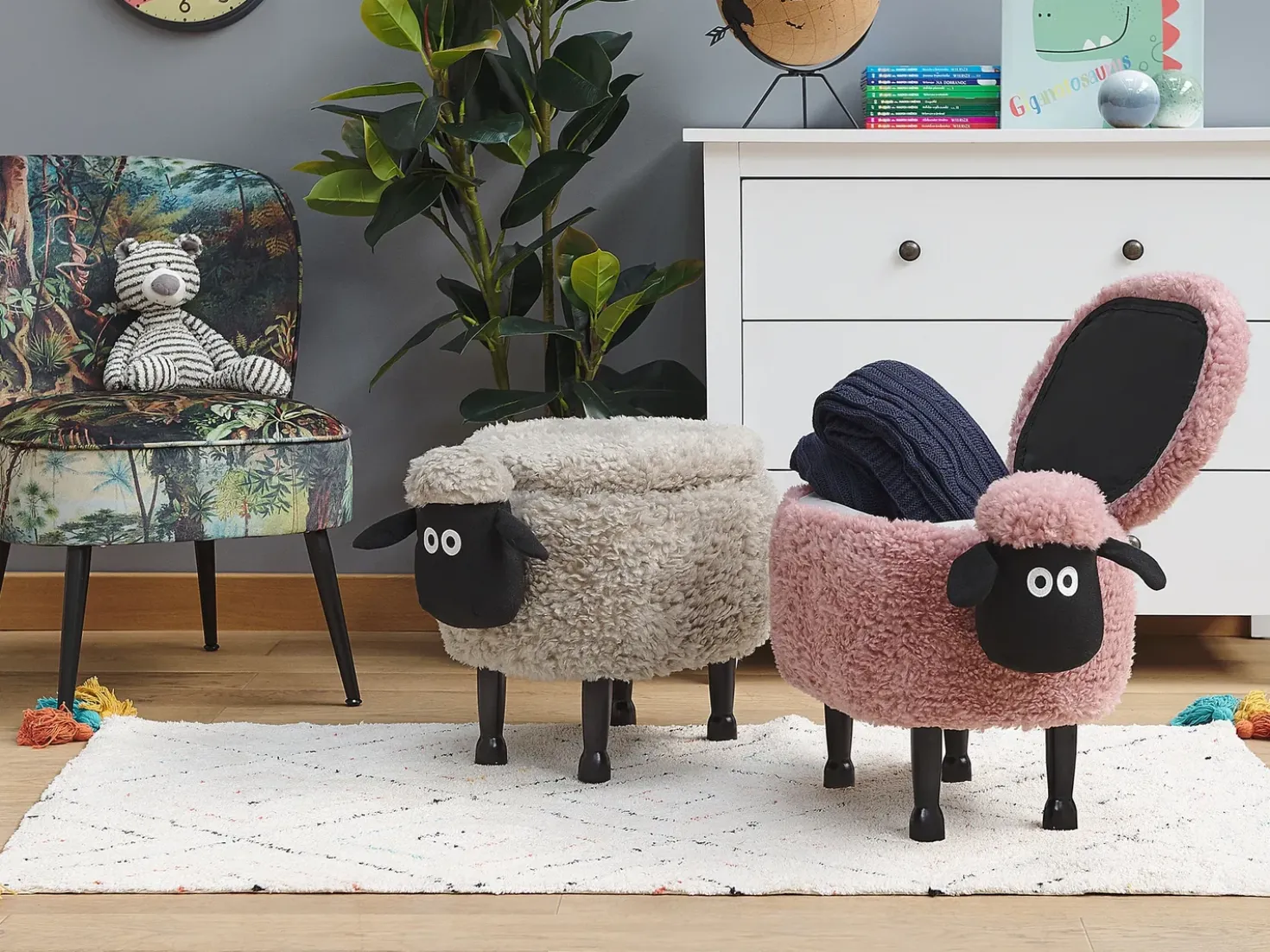 Dyrepuf med opbevaring SHEEP Lyserød Får