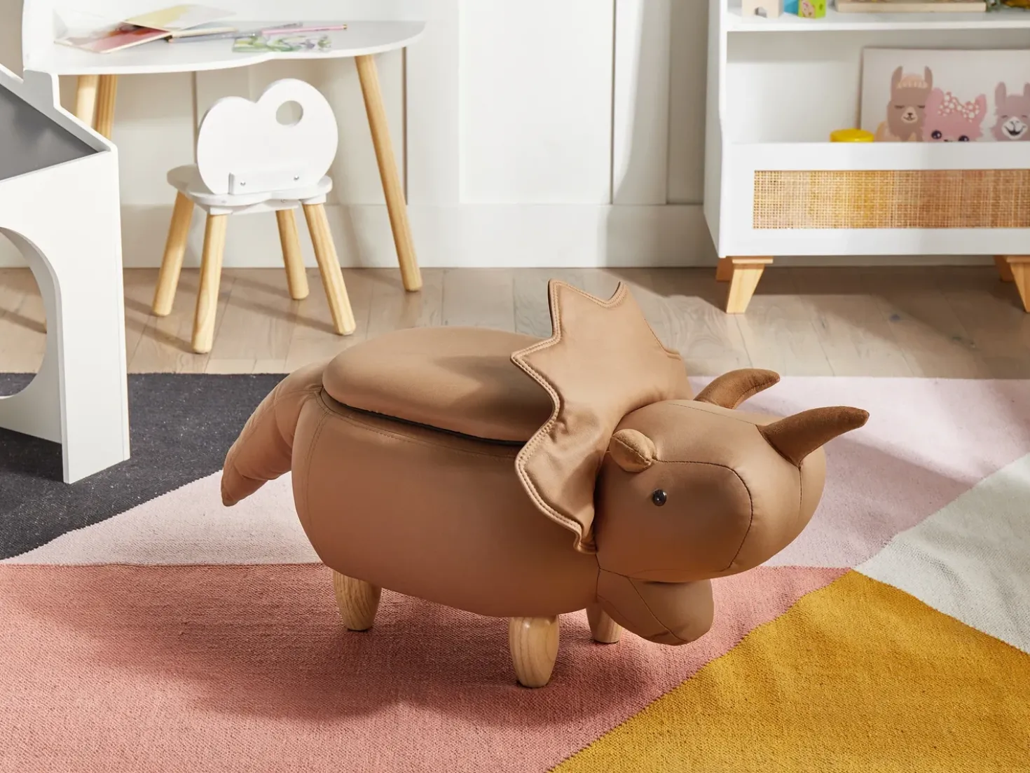 Dyrepuf med opbevaring TRICERATOPS Brun Dinosaur