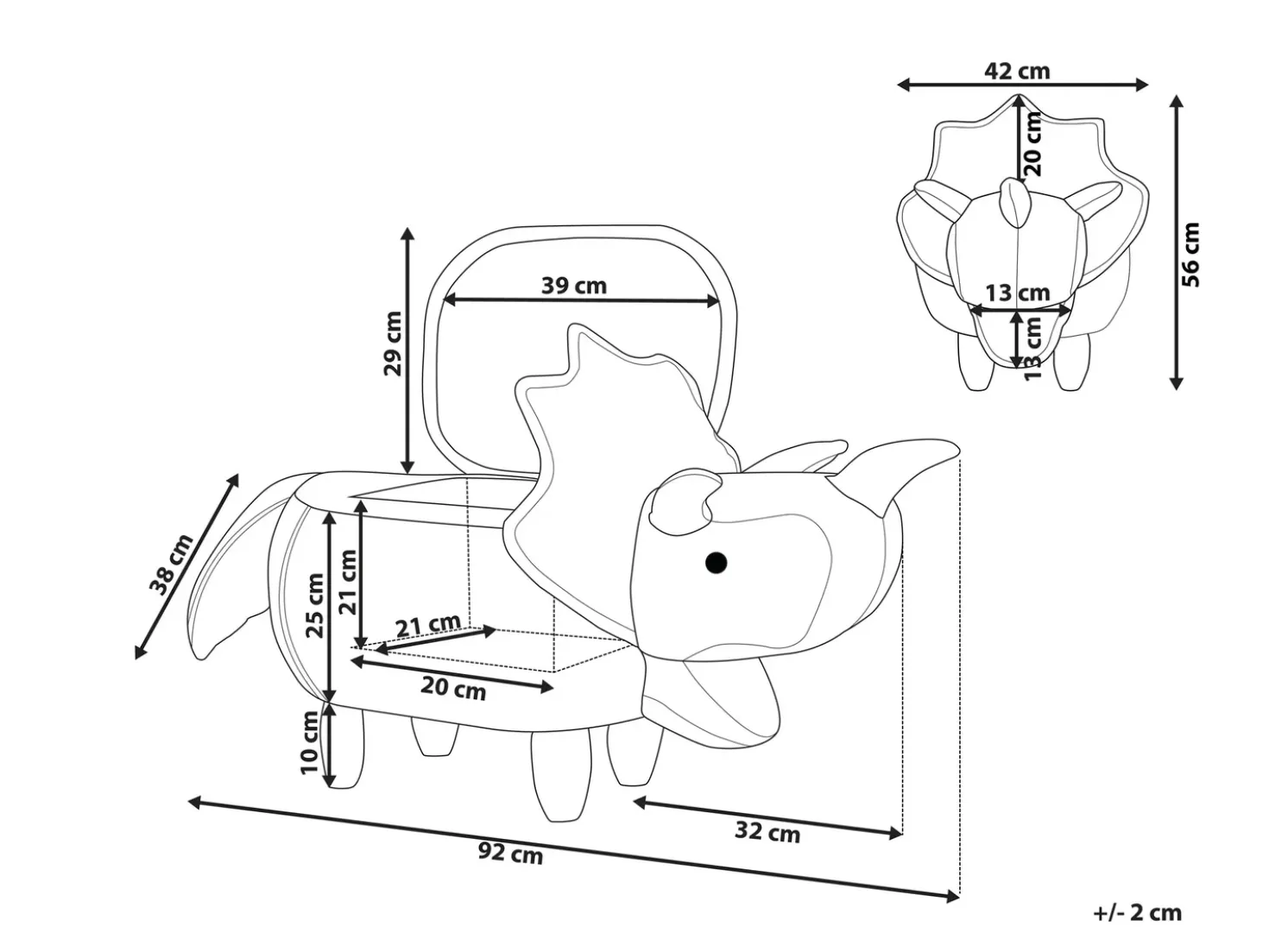 Dyrepuf med opbevaring TRICERATOPS Brun Dinosaur