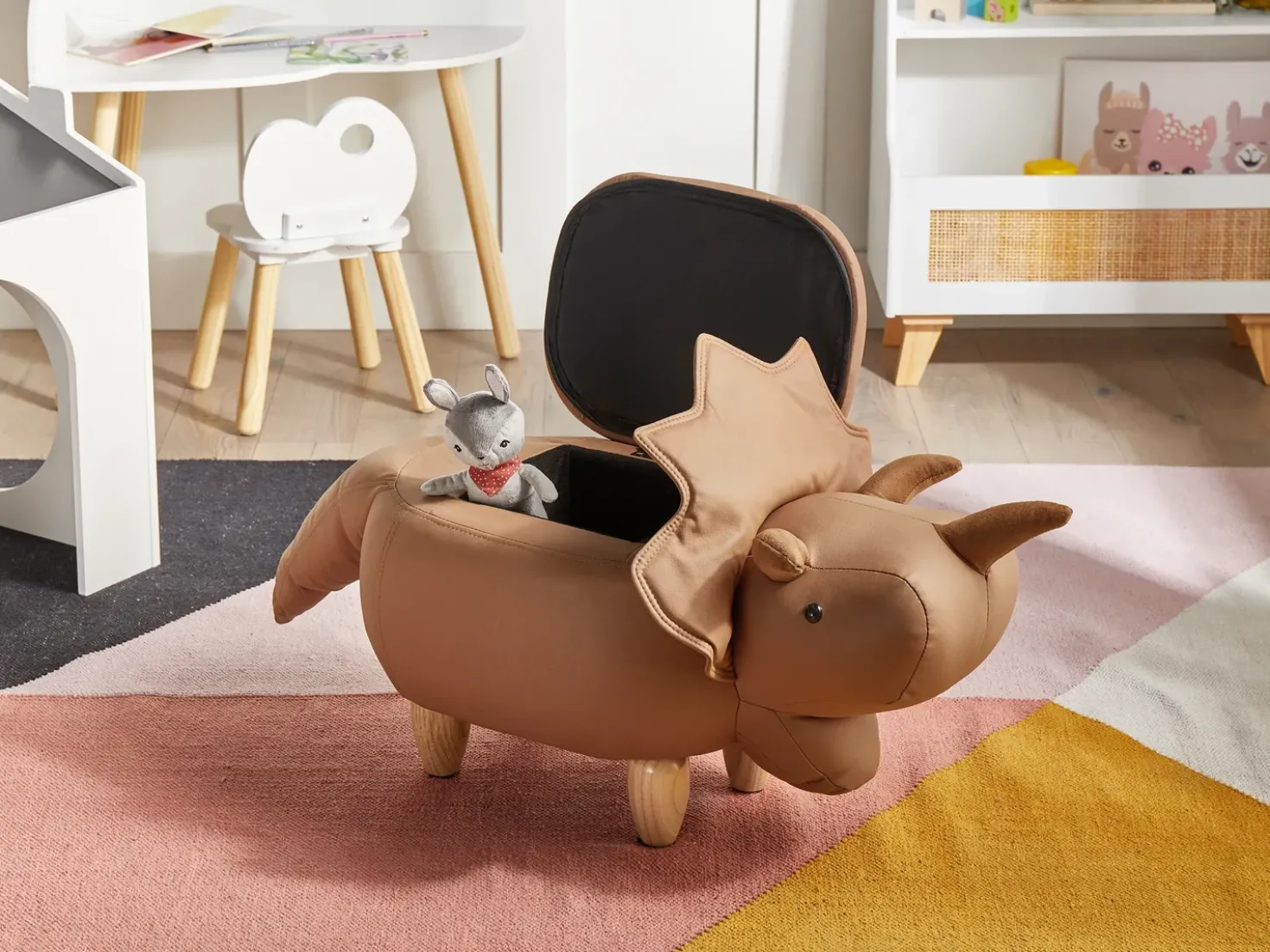 Dyrepuf med opbevaring TRICERATOPS Brun Dinosaur