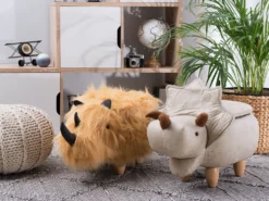 Dyrepuf med opbevaring TRICERATOPS Lysegrå Dinosaur