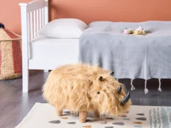 Dyrepuf WOOLLY Kunstig pels Sand Beige Næsehorn