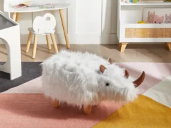 Dyrepuf WOOLLY Kunstig pels Hvid Næsehorn