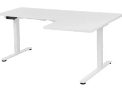 Elektrisk justerbart hjørneskrivebord DESTINES Hvid 160 cm 109 cm Højrevendt