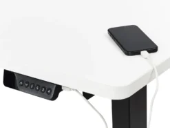 Elektrisk justerbart hjørneskrivebord DESTINES Hvid/sort 160 cm 109 cm Venstrevendt