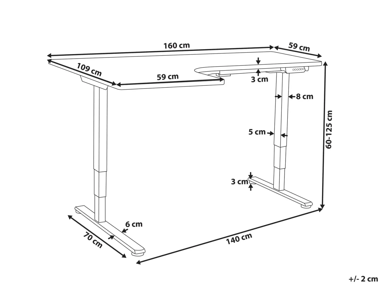 Elektrisk justerbart hjørneskrivebord DESTINES Hvid 160 cm 109 cm Venstrevendt