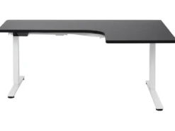 Elektrisk justerbart hjørneskrivebord DESTINES Sort/hvid 160 cm 109 cm Højrevendt