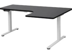 Elektrisk justerbart hjørneskrivebord DESTINES Sort/hvid 160 cm 109 cm Højrevendt