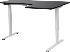 Elektrisk justerbart hjørneskrivebord DESTINES Sort/hvid 160 cm 109 cm Højrevendt